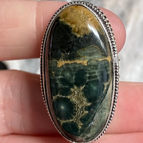 Sea Ocean Orbicular Jasper Antique Styled Ring Size 7 and a Quarter - Picture 1 of 9